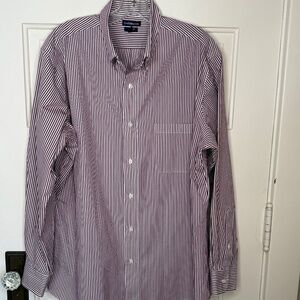 Men's Croft & Barrow Maroon and White Striped Dress Shirt Size 17.5/34/35